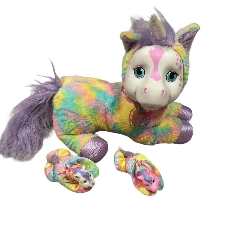 Unicorn Surprise Stuffed Plush Skyla with 2 Pony Babies, Pastel Tie Dye, 2017